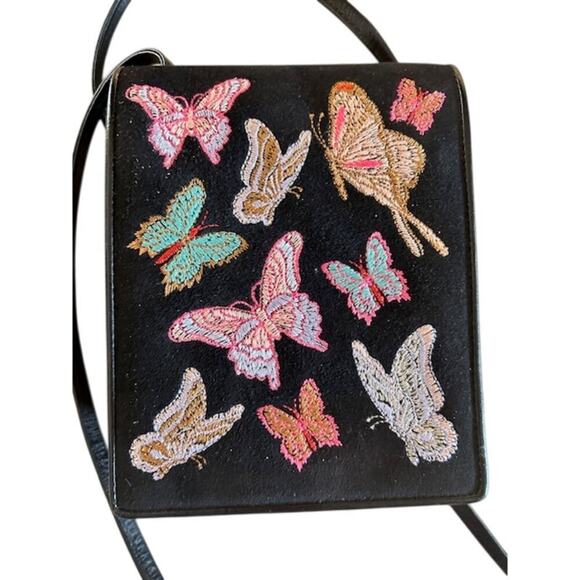 Vintage Y2K Donald J Pliner Butterfly Embroidered Crossbody Purse - Picture 1 of 6